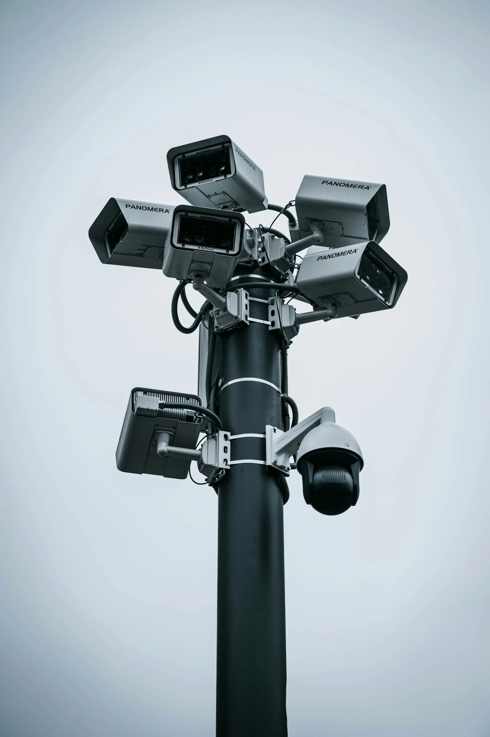 Multiple AI-powered Panomera surveillance cameras on pole for school perimeter security