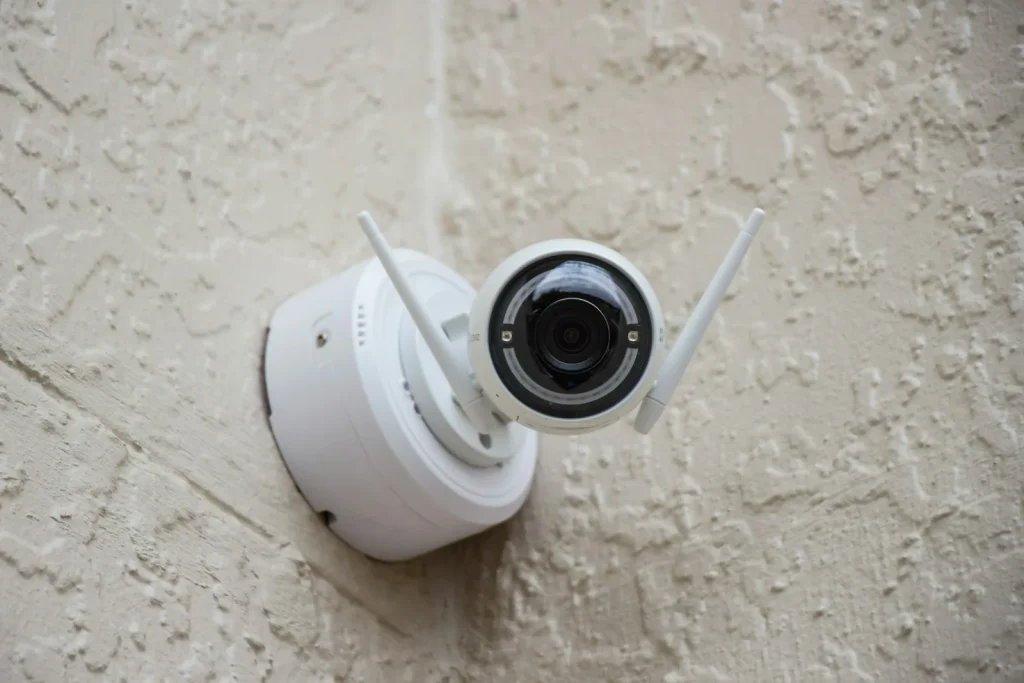 AI security camera monitoring school entrance for threat detection