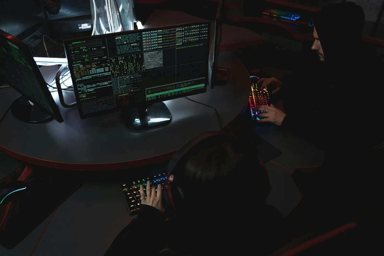Security analysts working with threat intelligence in operations center