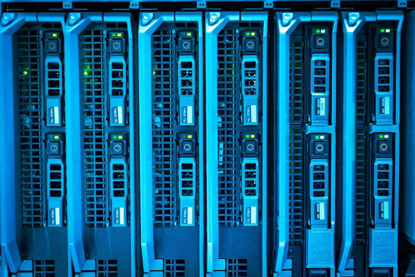 Blue-lit enterprise server rack representing threat intelligence security market vendor infrastructure